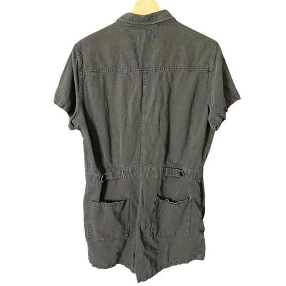 Outerknown Organic Cotton Linen Blend Romper Khaki Green M Safari Utility Preppy - Picture 3 of 10